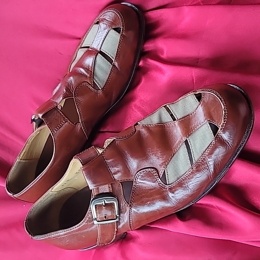 JOHNSTON & MURPHY sz12 monk strap dress sandal handmade leather  🇮🇹 Ital…